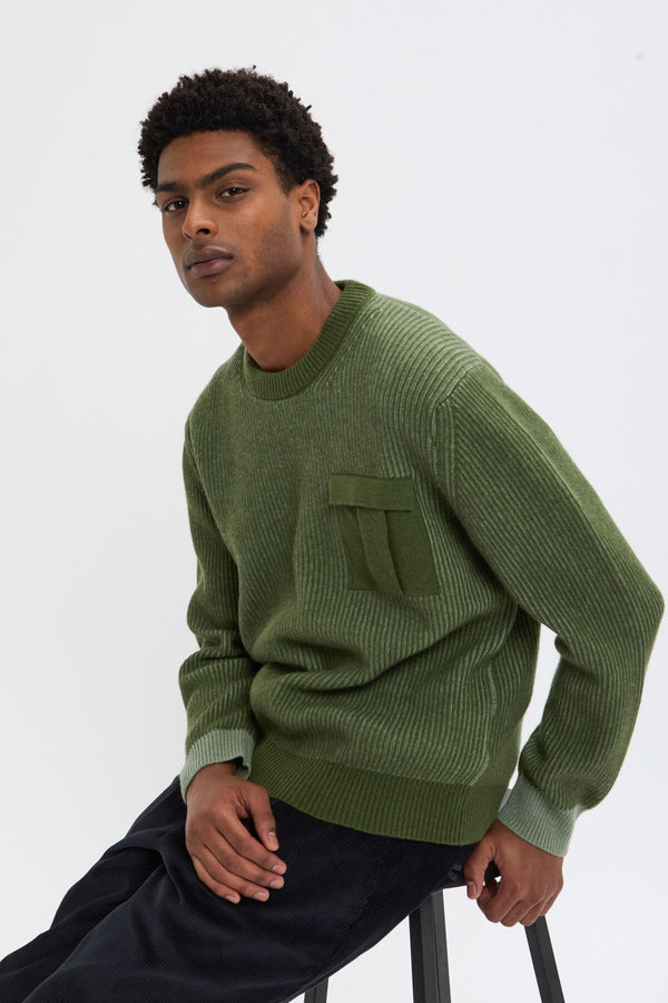 CREWNECK POCKET CONTRAST RIB JUMPER